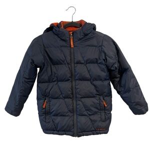 L.L. BEAN DownTek Down Puffer Coat Jacket Gray Orange Fleece Size 6X Size 7